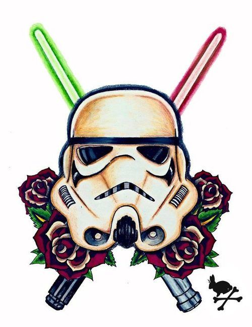 Stormtrooper Helmet And Lightsabers Tattoo Design