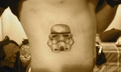 Stormtrooper Mask Tattoo On Side Rib For Men