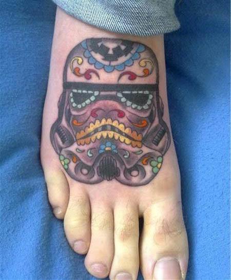 Stormtrooper Sugar Skull Tattoo On Right Foot