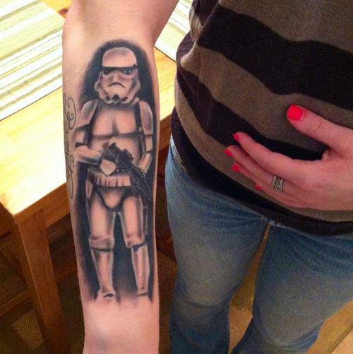 Stormtrooper Tattoo On Girl Right Arm