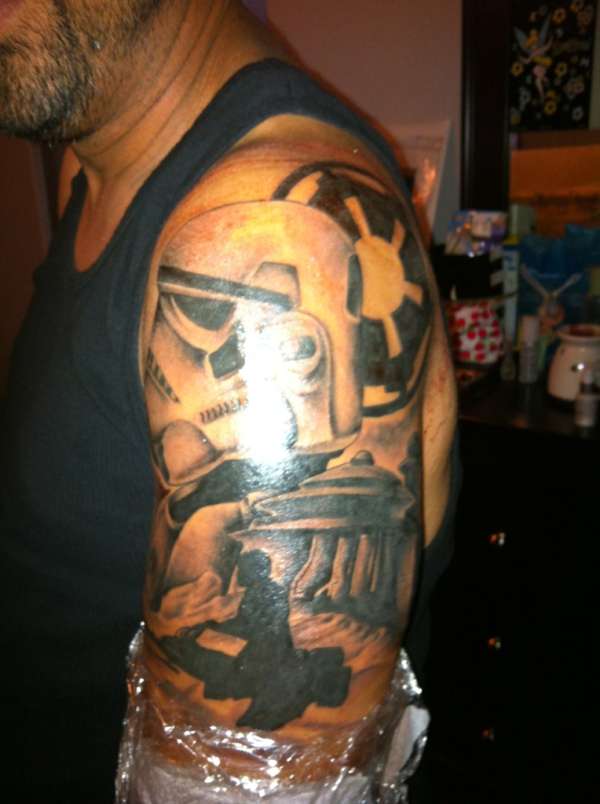 Stormtrooper Tattoo On Man Left Shoulder