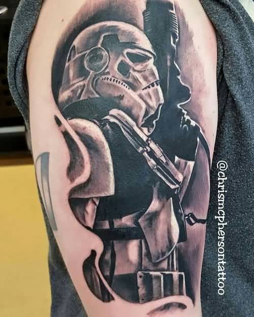 Stormtrooper Tattoo On Right Half Sleeve For Men