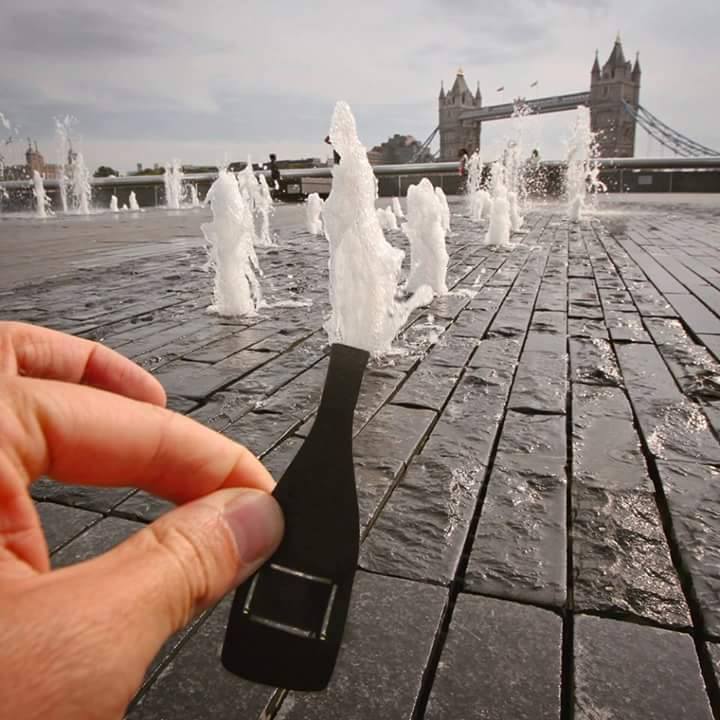 Turned tower bridge fountain into open champagne bottle
