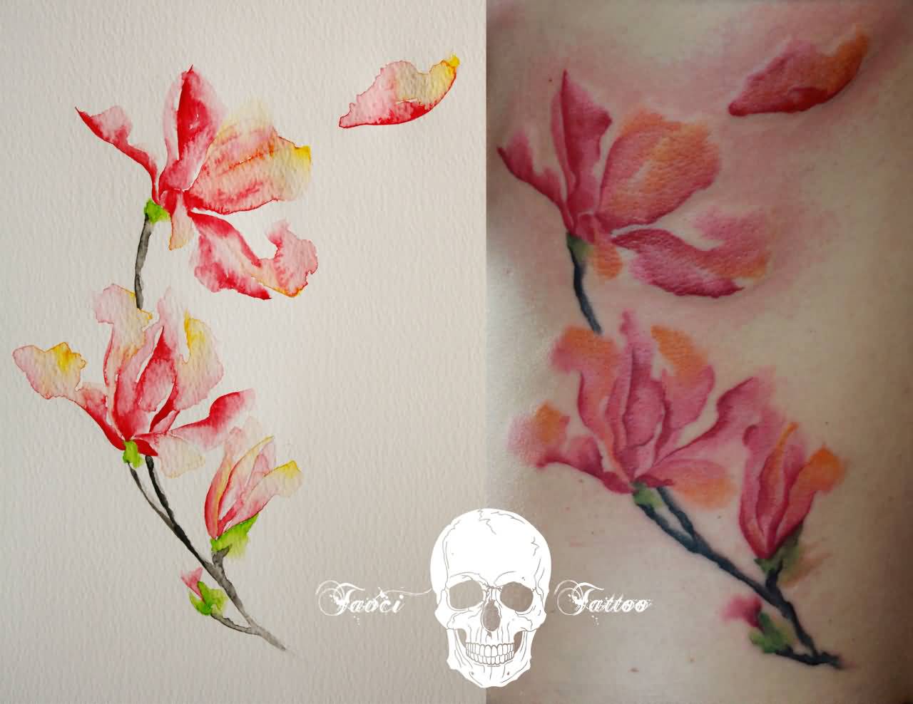 Watercolor Magnolia Tattoos Design