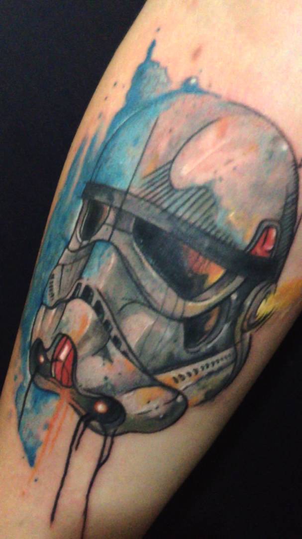 Watercolor Stormtrooper Tattoo On Calf