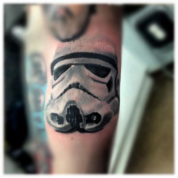 White Ink Stormtrooper Tattoo On Arm