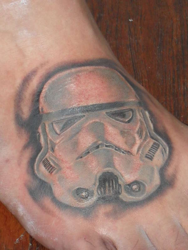 White Ink Stormtrooper Tattoo On Right Foot