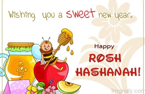 Wishing You A Sweet New Year Happy Rosh Hashanah Honey And Fruits Illustration