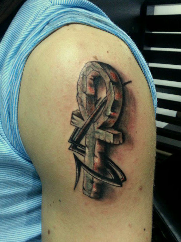 3D Ankh Tattoo On Left Shoulder