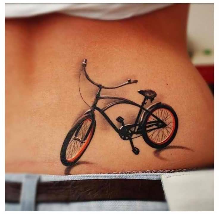 3D Bicycle Tattoo On Lower Back