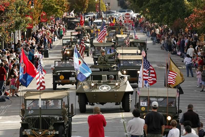 A Contingent Of Military Vehicles Rolled Through The Crowd During Veterans Day Parade