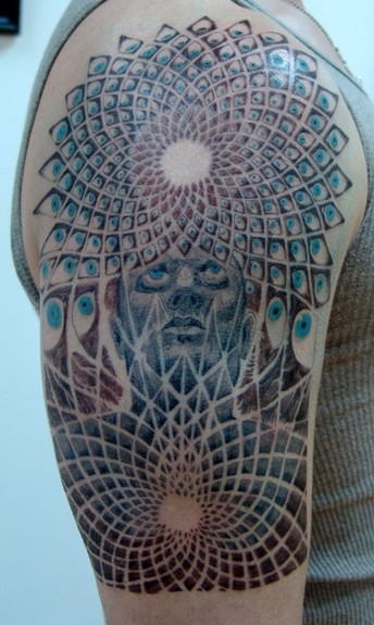 Amazing Alex Grey Tattoo On Right Half Sleeve