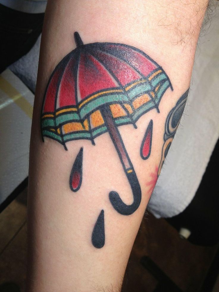 Amazing Colored Umbrella Tattoo On Sleeve