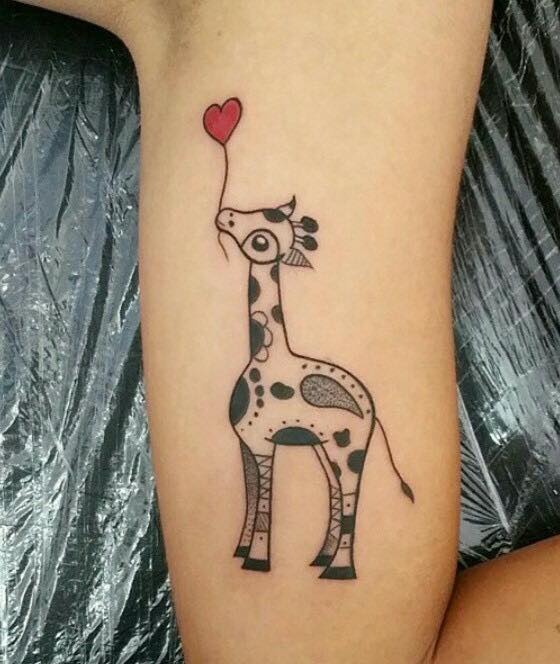 Animated Giraffe Tattoo On Half Sleeve