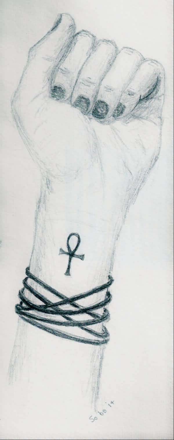 Ankh Tattoo On Girl Left Wrist
