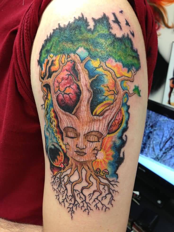 Awesome Colorful Alex Grey Tattoo On Left Half Sleeve