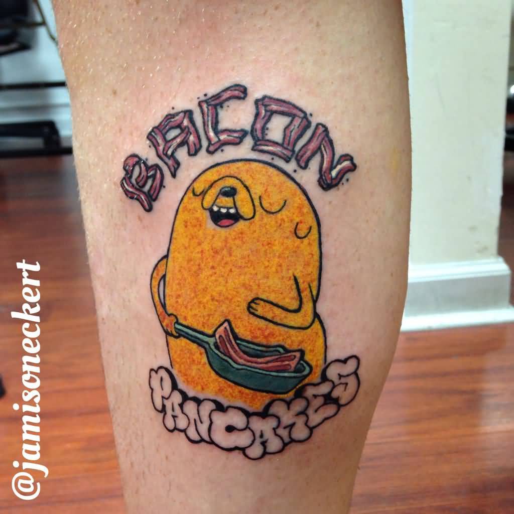 Bacon Pancakes Tattoo On Leg by Jamisoneckert