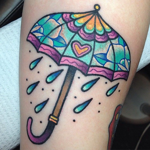Beautiful Colored Umbrella Tattoo by Kelly Mcgrath