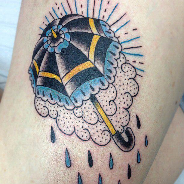Black And Blue Ink Umbrella Tattoo