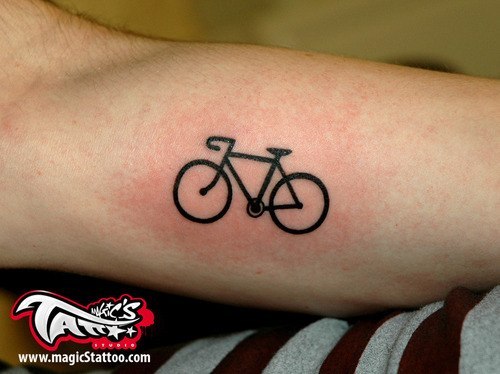 Black Outline Bicycle Tattoo On Bicep