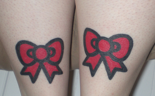 Black Outline Red Hello Kitty Bow Tattoos