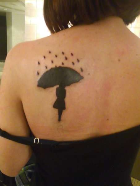 Black Silhouette Girl With Umbrella Tattoo