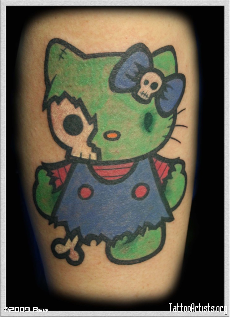 Blue And Green Zombie Hello Kitty Tattoo Design