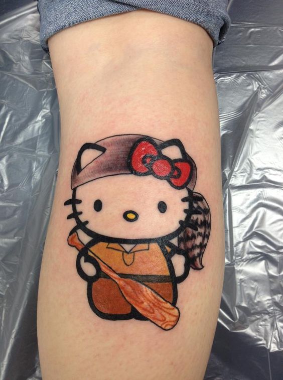 Canoe Hello Kitty Tattoo On Leg Calf