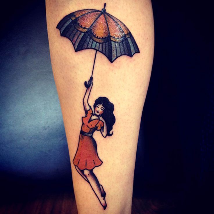 Color Umbrella Girl Tattoo On Arm Sleeve
