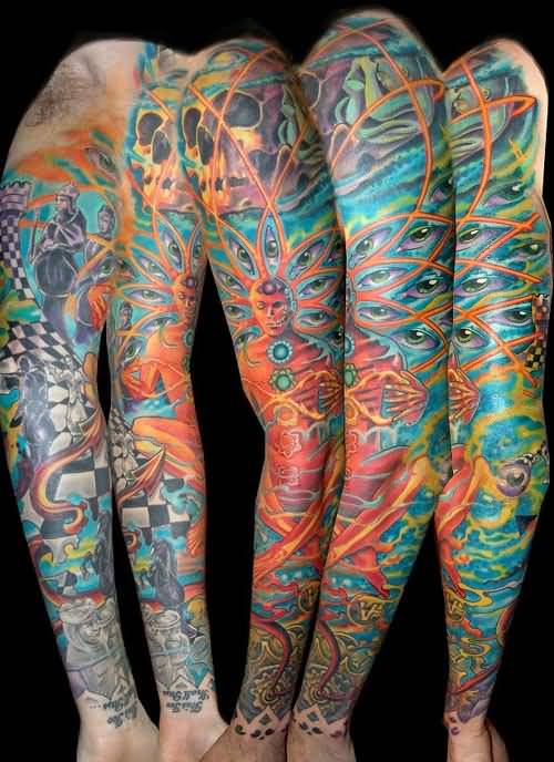 Colored Alex Grey Tattoo On Full Sleeve