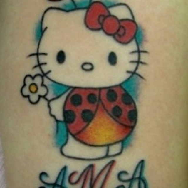 Colored Hello Kitty Bug Tattoo