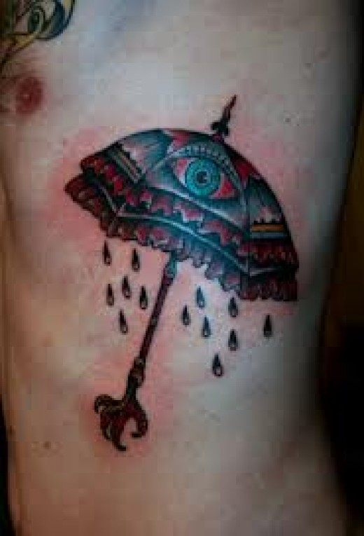 Colored Umbrella Tattoo On Side Rib For Men
