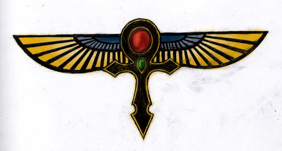 Colored Winged Ankh Tattoo Design