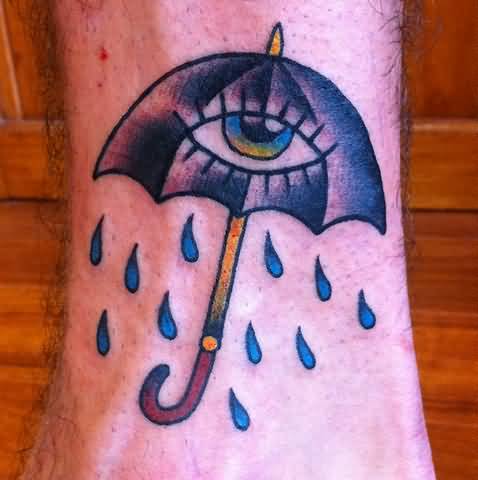 Colorful Eye In Umbrella Tattoo