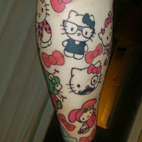 Colorful Hello Kitty Tattoo On Full Leg