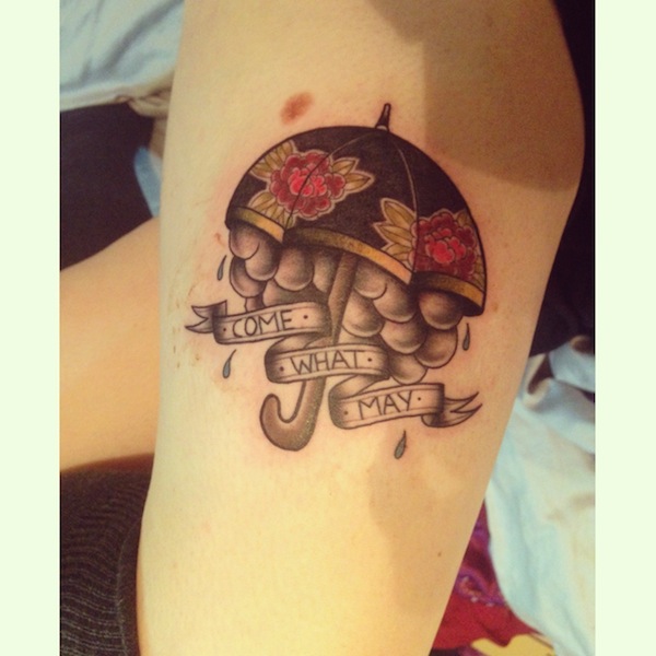 Come What May Banner And Umbrella Tattoo