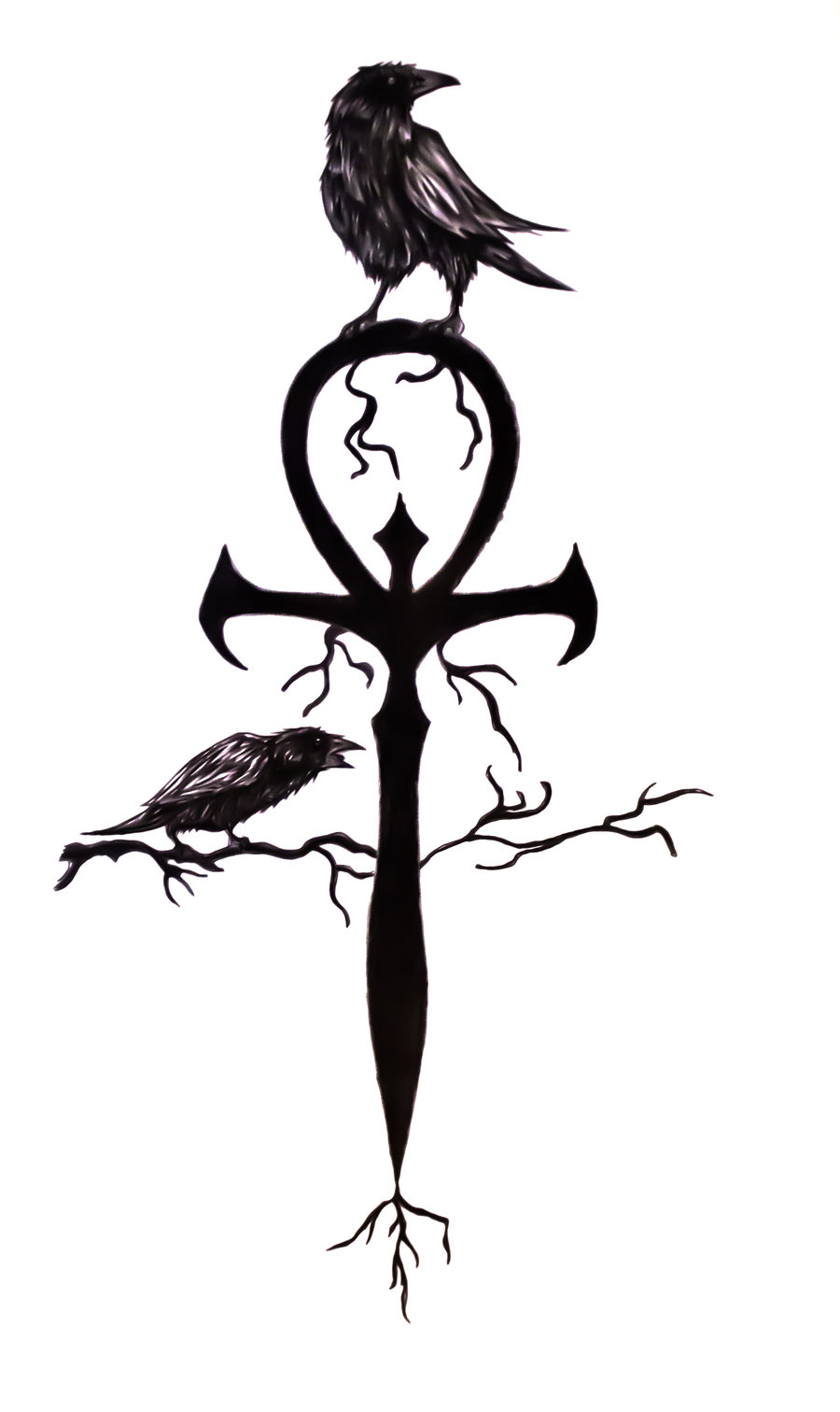 Crow On Ankh Tattoo Design