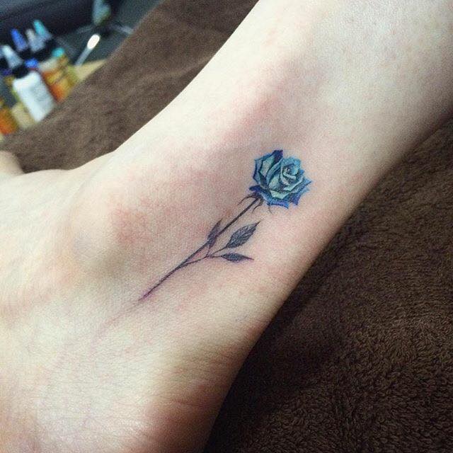 Cute Blue Rose Tattoo On Ankle