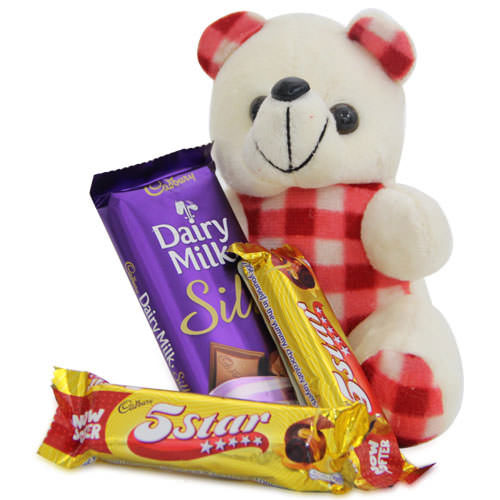 Cute Teddy Bear And Chocolates For Sister on Bhai Dooj