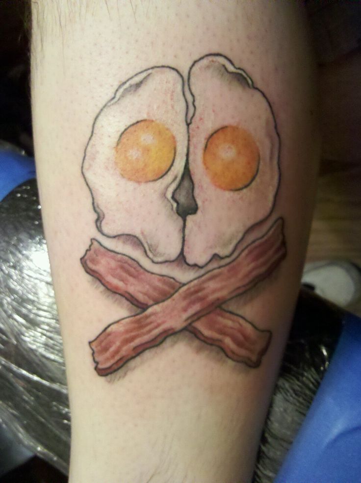 Eggs And Bacon Tattoo On Arm Sleeve