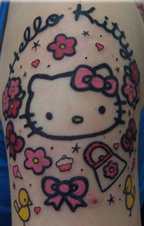 Flowers And Hello Kitty Tattoo