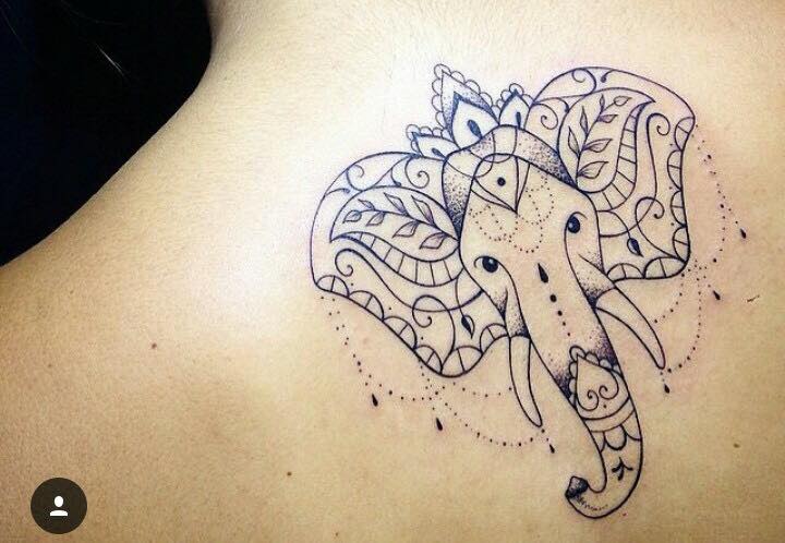 Geometric Elephant Tattoo On Upper Back