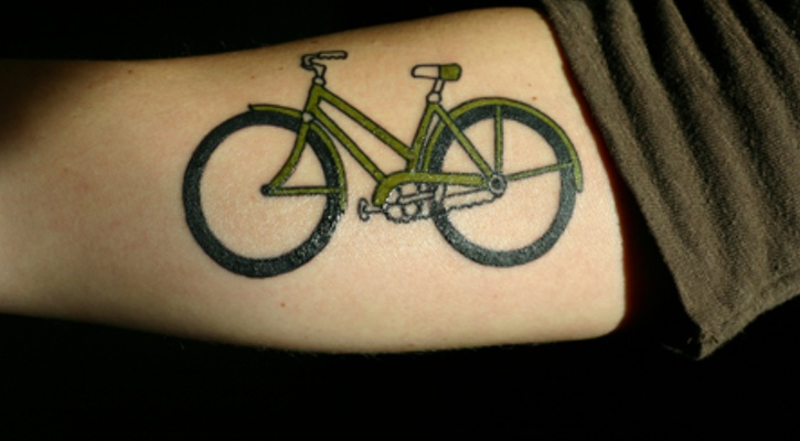 Green Bicycle Tattoo On Arm