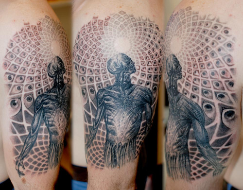 Grey Ink Alex Grey Tattoo On Left Half Sleeve