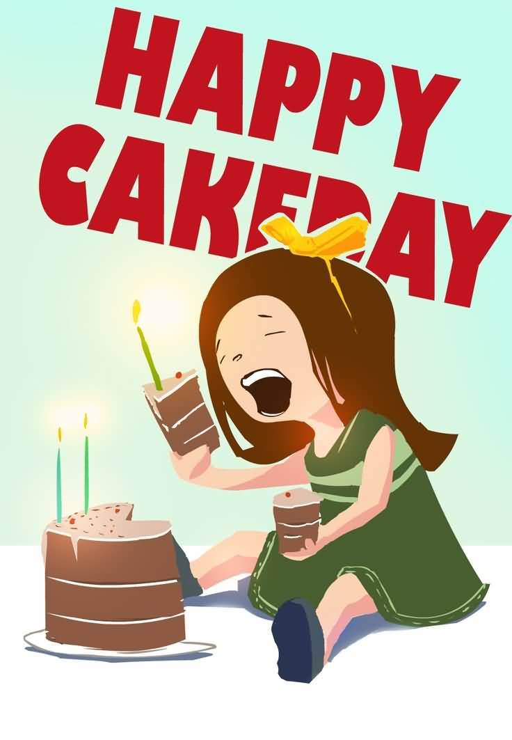 Happy Cake Day Little Girl Eating Cake Illustration