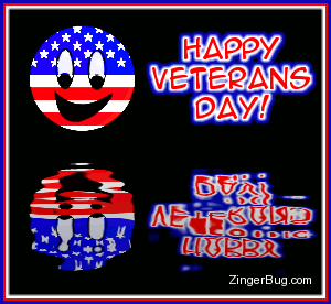 Happy Veterans Day Water Reflection American Flag Smiley Animated Picture