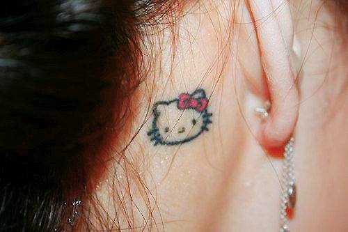 Hello Kitty Bow Head Tattoo Behind The Ear