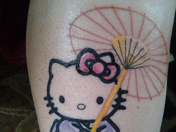 Hello Kitty Geisha Tattoo On Leg