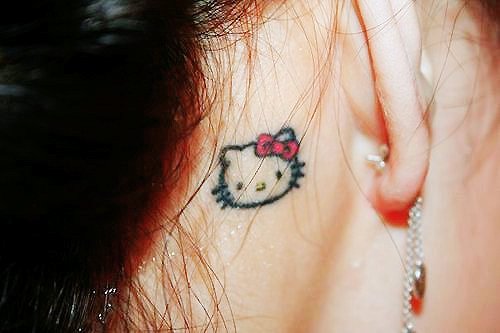 Hello Kitty Head Tattoo Behind The Ear