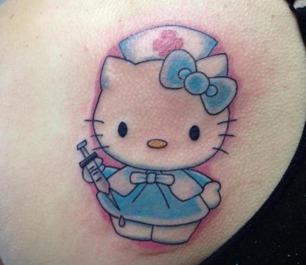 Nurse Hello Kitty In Blue Dress Tattoo